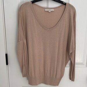 LOFT Women's V-Neck Lightweight 3/4 Sweater in Beige